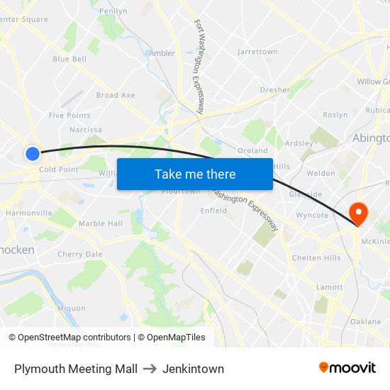 Plymouth Meeting Mall to Jenkintown map