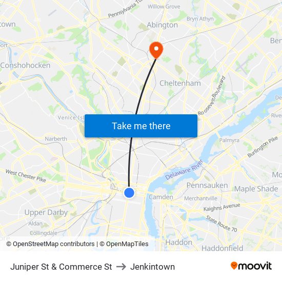 Juniper St & Commerce St to Jenkintown map