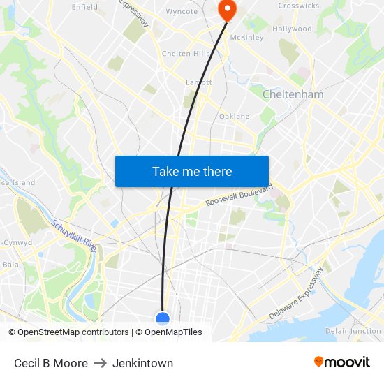 Cecil B Moore to Jenkintown map