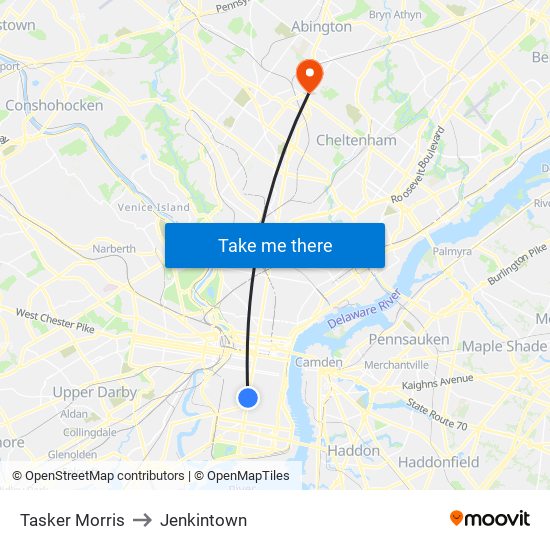 Tasker Morris to Jenkintown map