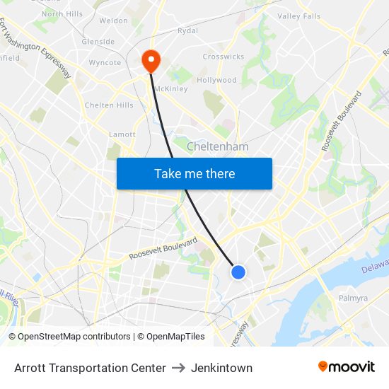 Arrott Transportation Center to Jenkintown map