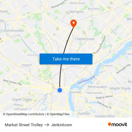 Market Street Trolley to Jenkintown map