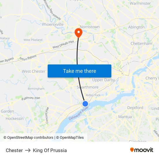 Chester to King Of Prussia map