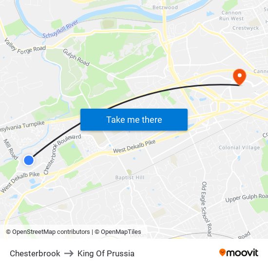 Chesterbrook to King Of Prussia map