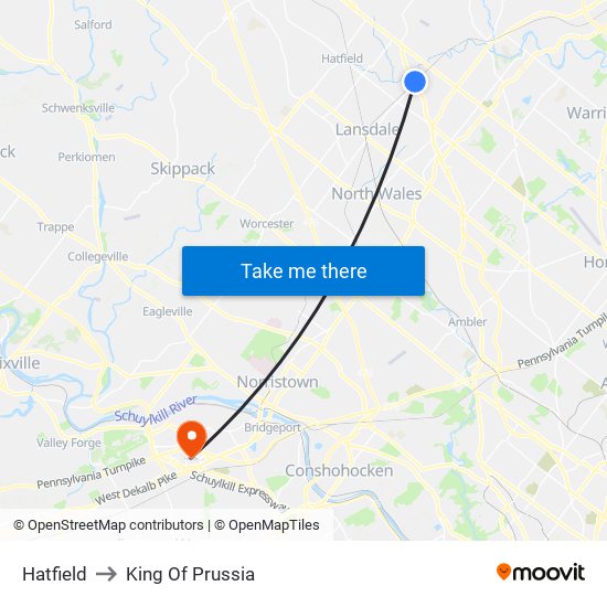 Hatfield to King Of Prussia map