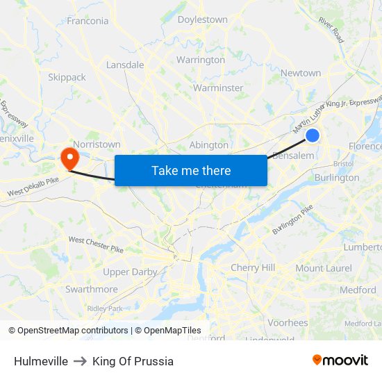 Hulmeville to King Of Prussia map