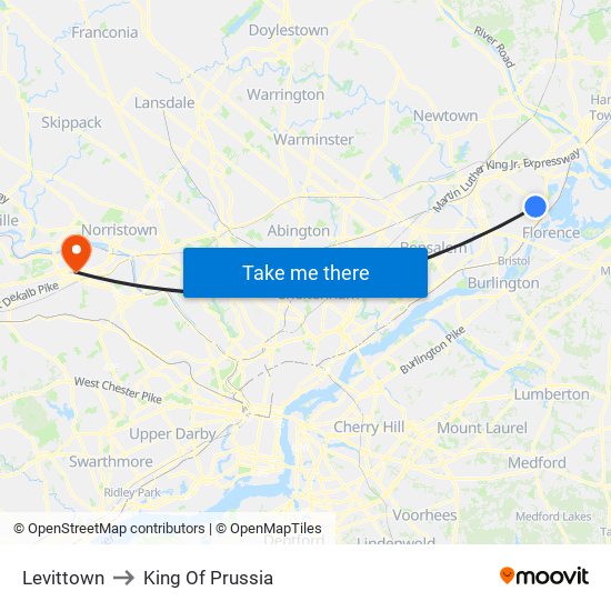 Levittown to King Of Prussia map
