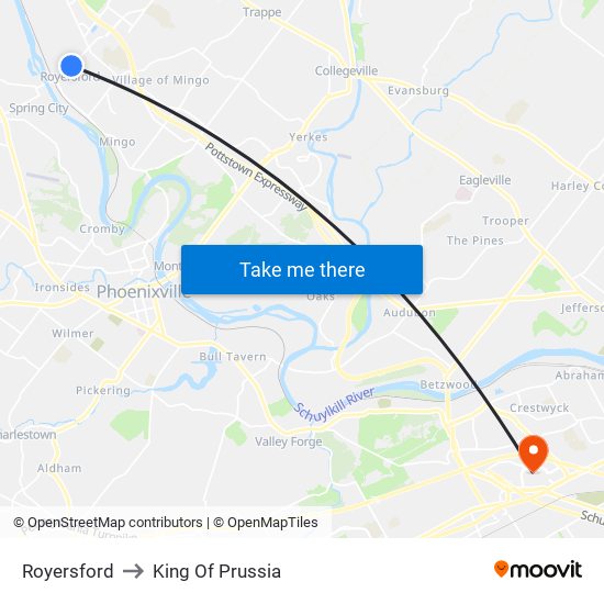 Royersford to King Of Prussia map