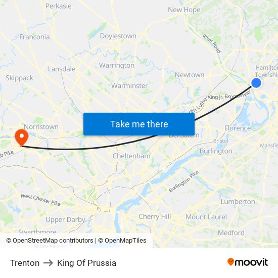 Trenton to King Of Prussia map