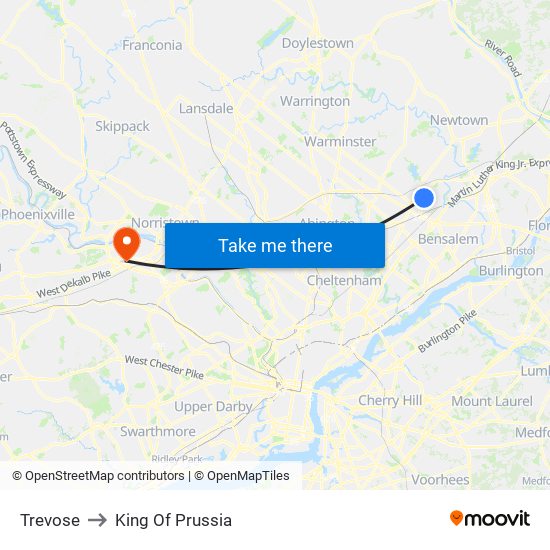Trevose to King Of Prussia map