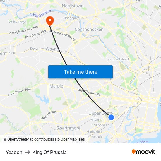 Yeadon to King Of Prussia map