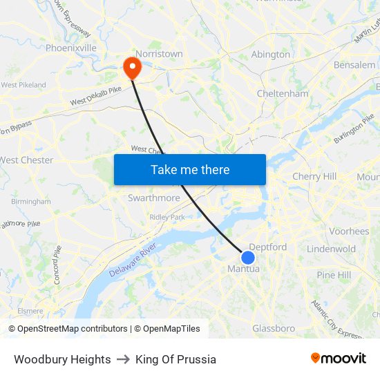 Woodbury Heights to King Of Prussia map