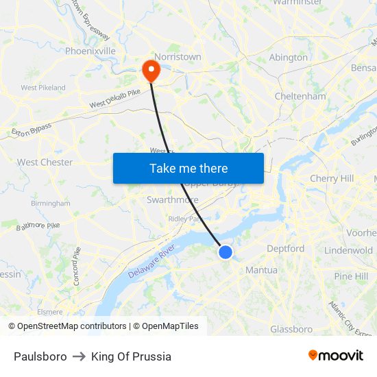 Paulsboro to King Of Prussia map