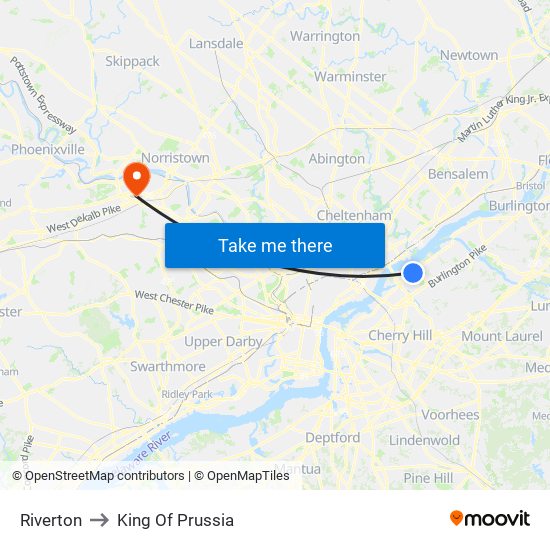 Riverton to King Of Prussia map