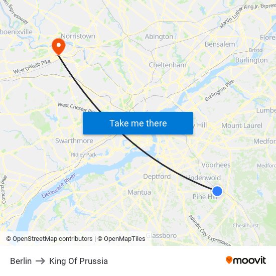 Berlin to King Of Prussia map