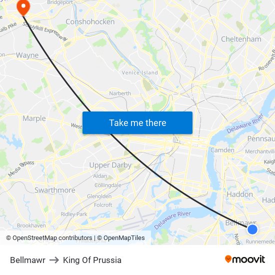Bellmawr to King Of Prussia map