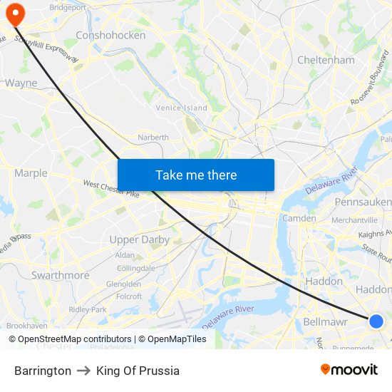 Barrington to King Of Prussia map