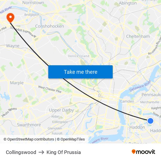 Collingswood to King Of Prussia map