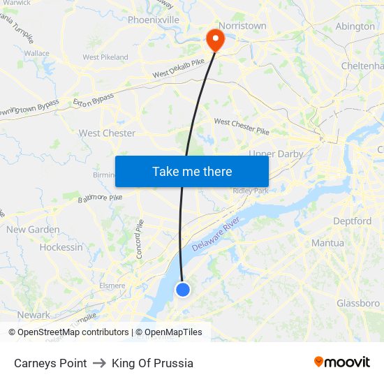Carneys Point to King Of Prussia map