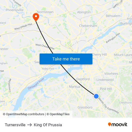 Turnersville to King Of Prussia map