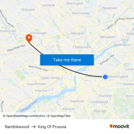 Ramblewood to King Of Prussia map