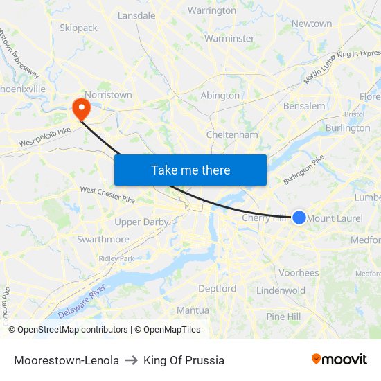Moorestown-Lenola to King Of Prussia map