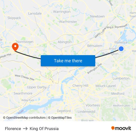 Florence to King Of Prussia map
