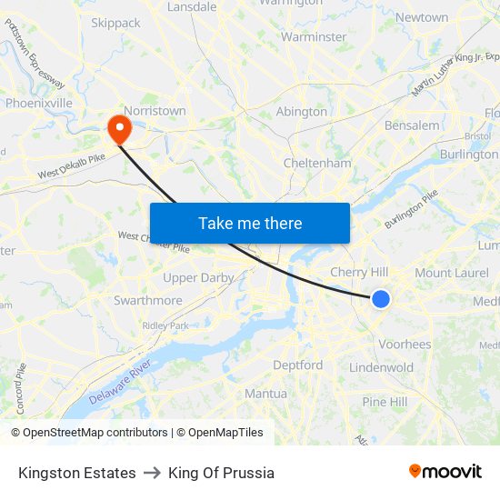 Kingston Estates to King Of Prussia map