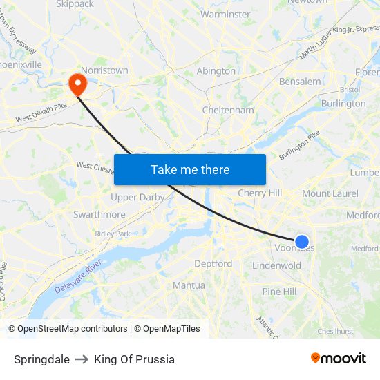 Springdale to King Of Prussia map