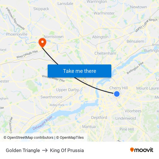 Golden Triangle to King Of Prussia map