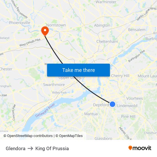 Glendora to King Of Prussia map