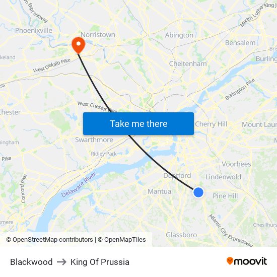 Blackwood to King Of Prussia map