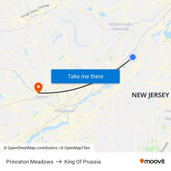 Princeton Meadows to King Of Prussia map