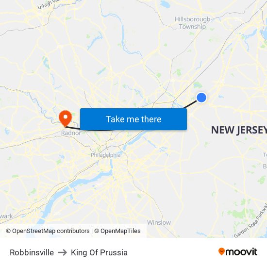 Robbinsville to King Of Prussia map
