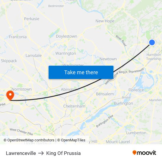 Lawrenceville to King Of Prussia map