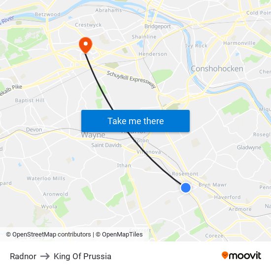 Radnor to King Of Prussia map