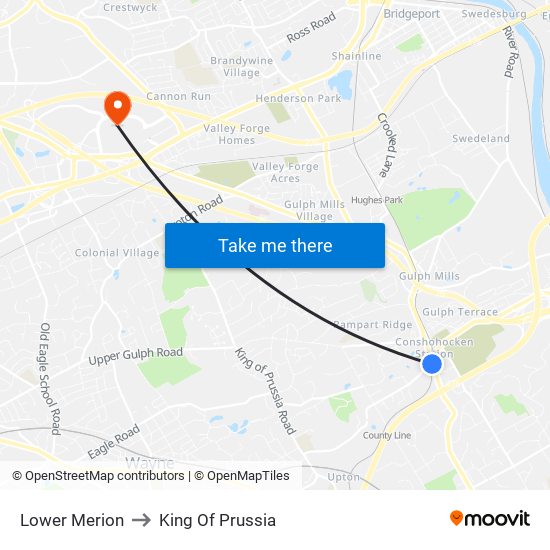 Lower Merion to King Of Prussia map