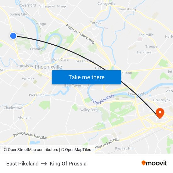 East Pikeland to King Of Prussia map