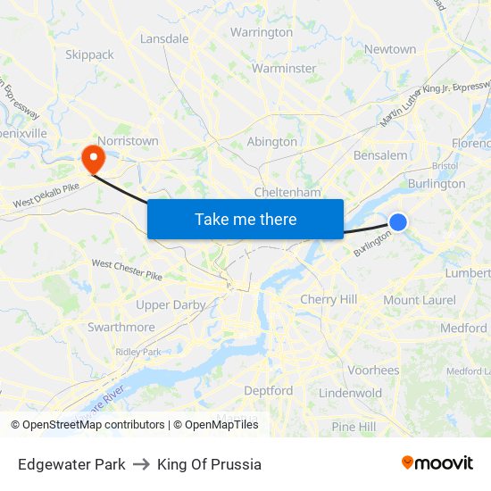 Edgewater Park to King Of Prussia map