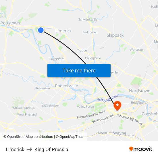 Limerick to King Of Prussia map