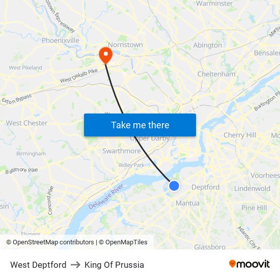 West Deptford to King Of Prussia map