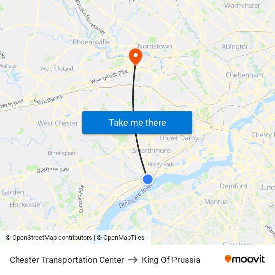 Chester Transportation Center to King Of Prussia map