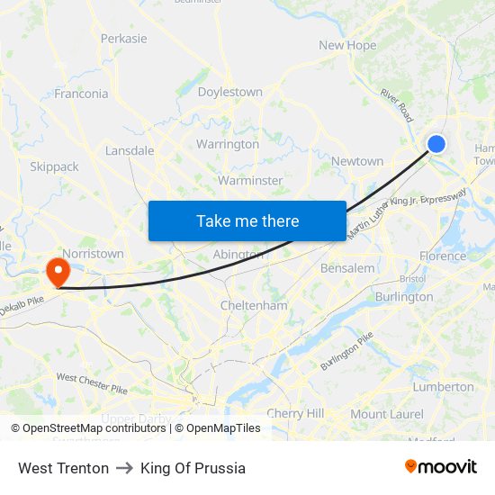 West Trenton to King Of Prussia map