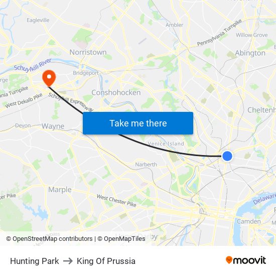 Hunting Park to King Of Prussia map