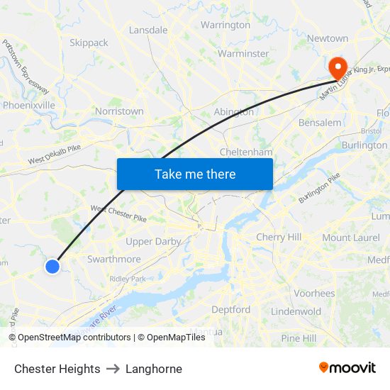 Chester Heights to Langhorne map