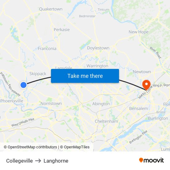 Collegeville to Langhorne map