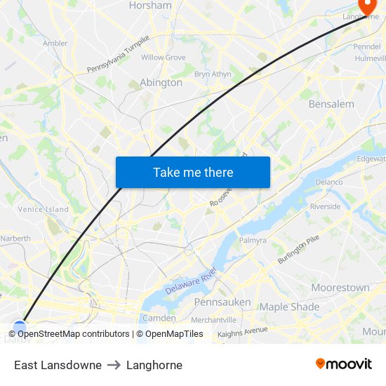 East Lansdowne to Langhorne map