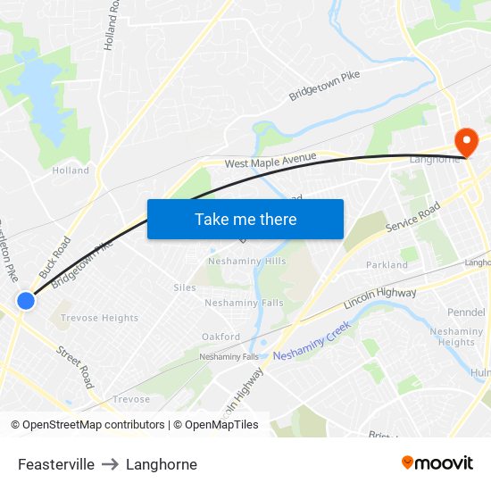 Feasterville to Langhorne map