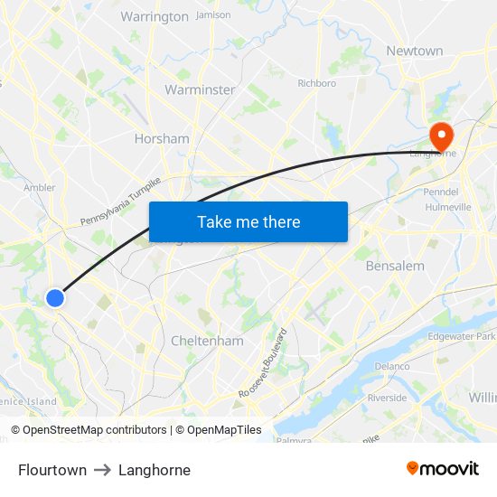 Flourtown to Langhorne map