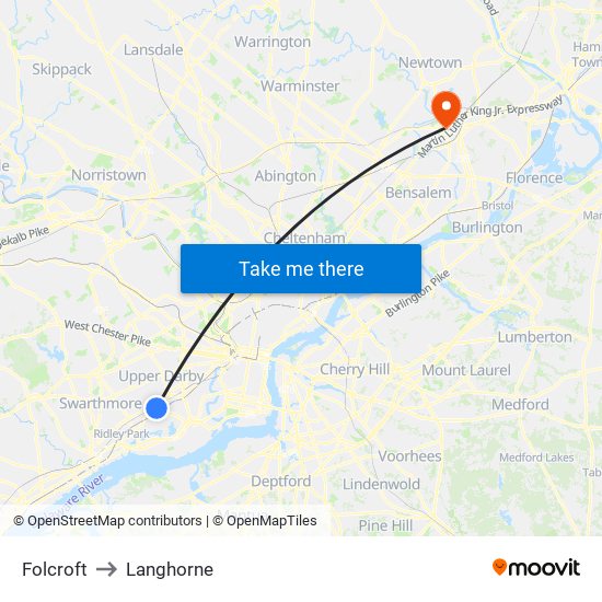 Folcroft to Langhorne map